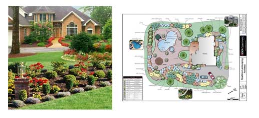front yard landscape design photo beside detailed property site plan